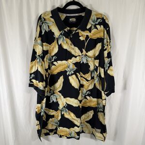 Tommy Bahama Hawaiian Shirt Men's XXL Blue Yellow Floral Short Sleeve Cotton